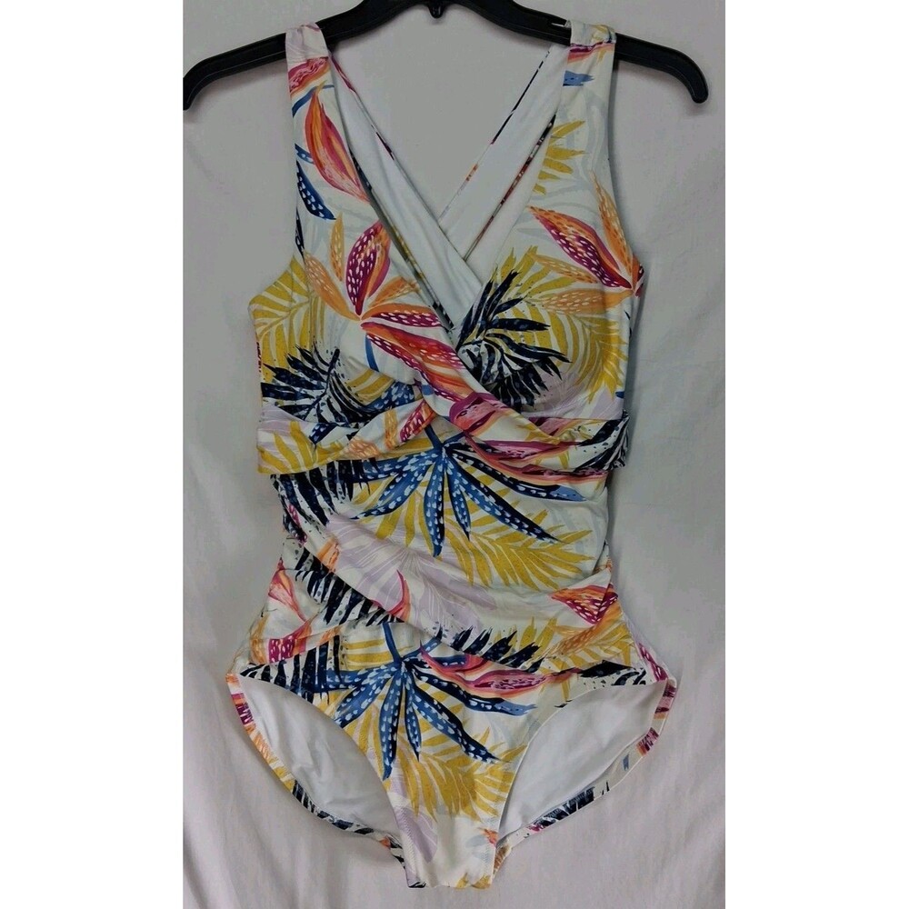 Calia Size 14 One Piece Swim Suit Tropical Crisscross Lined Resortwear Beach